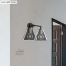 Modern black & brass glass cone wall light bedroom direct wired electric
