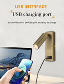 Modern black brass led wall lamp bedroom reading light with usb port