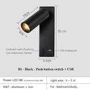 Modern black brass led wall lamp bedroom reading light with usb port