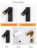 Modern black brass led wall lamp bedroom reading light with usb port