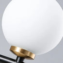 Modern black & brass linear chandelier dining room spherical white glass
