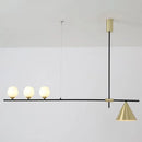 Modern black & brass linear chandelier dining room spherical white glass
