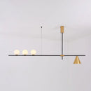Modern black & brass linear chandelier dining room spherical white glass