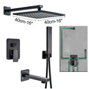 Modern black brass shower faucet with rainfall head for bathroom