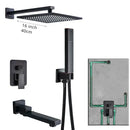 Modern black brass shower faucet with rainfall head for bathroom