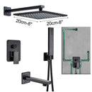 Modern black brass shower faucet with rainfall head for bathroom