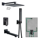 Modern black brass shower faucet with rainfall head for bathroom