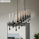 DecorBites™ Modern Black/Brass/Nickel Tube Island Chandelier - Multi-Light Fluted Glass LED Hanging Lamp with Linear Design