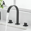 Modern black brass waterfall faucet bathroom double handle tap