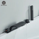 Modern black brass waterfall tub faucet with handheld shower bathroom
