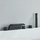 Modern black brass waterfall tub faucet with handheld shower bathroom