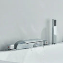 Modern black brass waterfall tub faucet with handheld shower bathroom