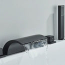 Modern black brass waterfall tub faucet with handheld shower bathroom