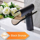 Modern black bronze glass waterfall tap bathroom countertop faucet