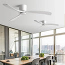 Modern black & brown low profile ceiling fan bedroom with remote