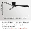 Modern black & brown low profile ceiling fan bedroom with remote