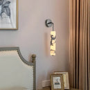 Modern black carbon steel led wall lamp with alabaster bedroom shade