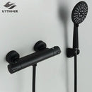 DecorBites™ Black/Chrome Brass Thermostatic Shower Set with Wall Mount - Bathroom Accessories