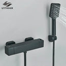 Modern black & chrome thermostatic shower set bathroom rain head