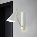 Modern black cone shade wall sconce with brass arm – bedroom light