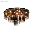 Modern black crystal flush mount chandelier for bedroom