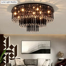 Modern black crystal flush mount chandelier for bedroom