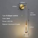 Modern black crystal led wall lamp bedroom teardrop sconce
