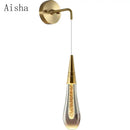 Modern black crystal led wall lamp bedroom teardrop sconce