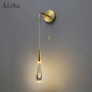 Modern black crystal led wall lamp bedroom teardrop sconce