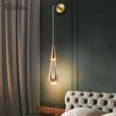 Modern black crystal led wall lamp bedroom teardrop sconce