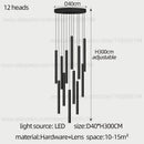 Modern black cylindrical led staircase chandelier suspension light