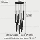 Modern black cylindrical led staircase chandelier suspension light