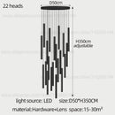 Modern black cylindrical led staircase chandelier suspension light