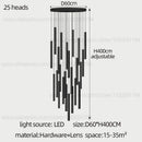 Modern black cylindrical led staircase chandelier suspension light