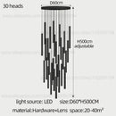 Modern black cylindrical led staircase chandelier suspension light