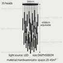 Modern black cylindrical led staircase chandelier suspension light