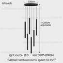 Modern black cylindrical led staircase chandelier suspension light