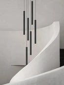 Modern black cylindrical led staircase chandelier suspension light