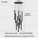 Modern black cylindrical led staircase chandelier suspension light