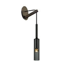 Modern black cylindrical wall sconce with frosted glass for bedroom