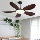 Modern black dc ceiling fan light with wood blades for bedroom