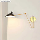 Modern black duckbill shade wall lamp with curved arm bedroom sconce
