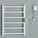 Modern black electric towel warmer with digital display for bathroom