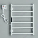 Modern black electric towel warmer with digital display for bathroom