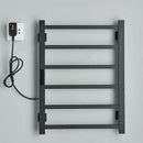 Modern black electric towel warmer with digital display for bathroom