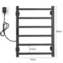 Modern black electric towel warmer with digital display for bathroom