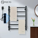Modern black electric towel warmer with digital display for bathroom