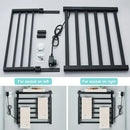 Modern black electric towel warmer with shelf for bathroom control
