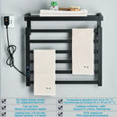 Modern black electric towel warmer with shelf for bathroom control