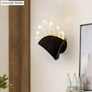 Modern black fan crystal wall light fixture bedroom sconce